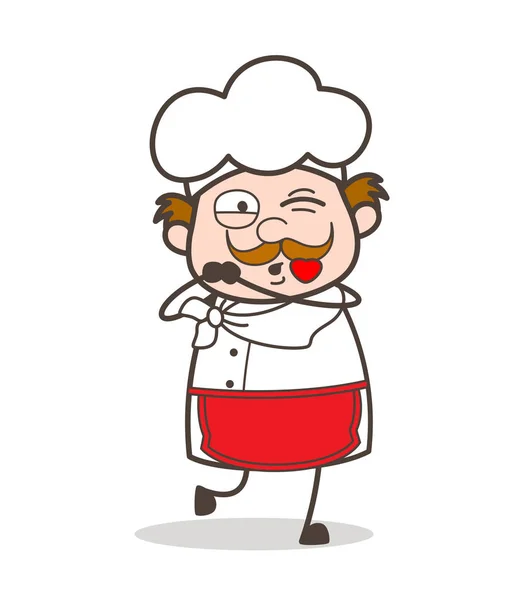Cartone animato vecchio chef faccia soffiare un bacio vettoriale — Vettoriale Stock