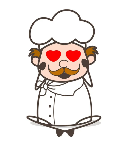 Cartoon Funny Chef Smiling Face with Heart-Eyes Vector — Stock Vector