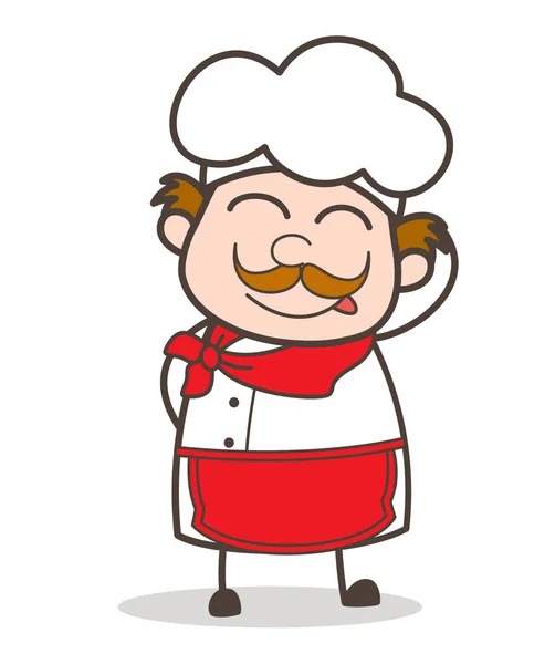 Caricatura Chef travieso ruborizado y sonriente cara — Vector de stock