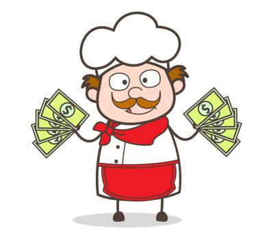 Çizgi film Şef gösteren para vektör kavramı