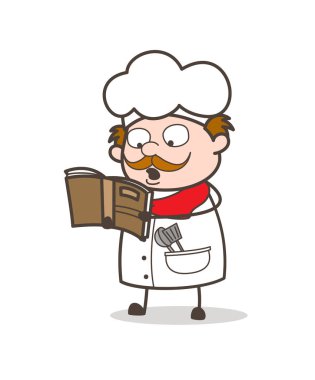 Yemek pişirmek için karikatür Şef okuma tarifi kitabı