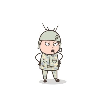 Çizgi film kızgın ordu adam yüz ifade vektör çizim