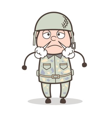 Çizgi film agresif ordu adam ifade vektör çizim