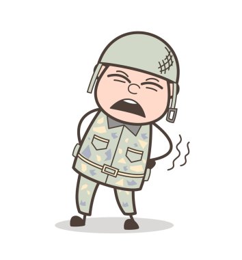 Cartoon Army Officer Getting Ache in Waist Vector Illustration clipart