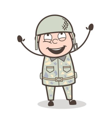 Mutlu asker ifade kazanmak sonra savaş vektör çizim karikatür