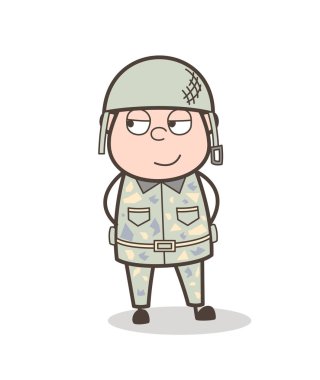 Çizgi film genç asker gülümseyen yüz vektör çizim