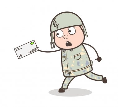 Çizgi film asker mektubu vektör çizim sunmak için çalışan