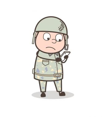 Akıllı telefon vektör çizim karikatür Ordusu subayı okuma mesajları