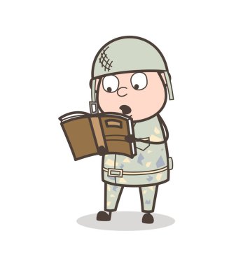 Çizgi film Ordusu subayı okuma kitap vektör Illustration