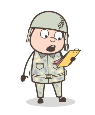 Cartoon Army Man Surprised After Reading Notes Vector Illustration clipart