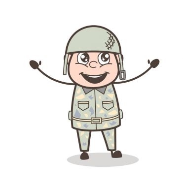 Çizgi film neşeli ordu adam yüz ifade vektör çizim