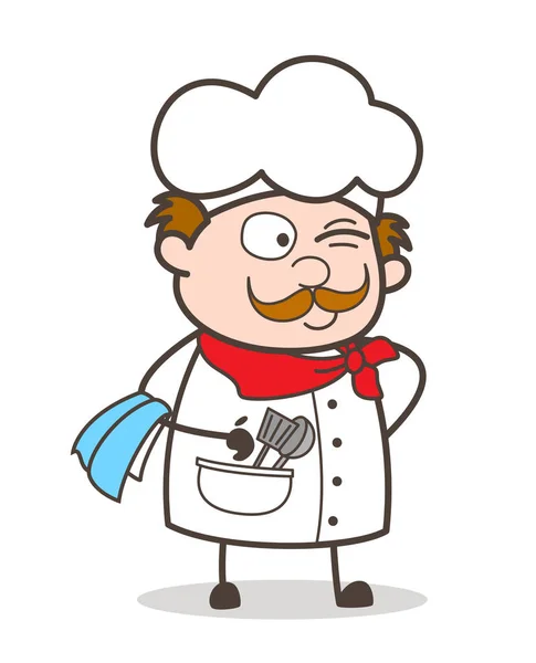 Cartoon Naughty Chef Winking Eye Face — Stock Vector