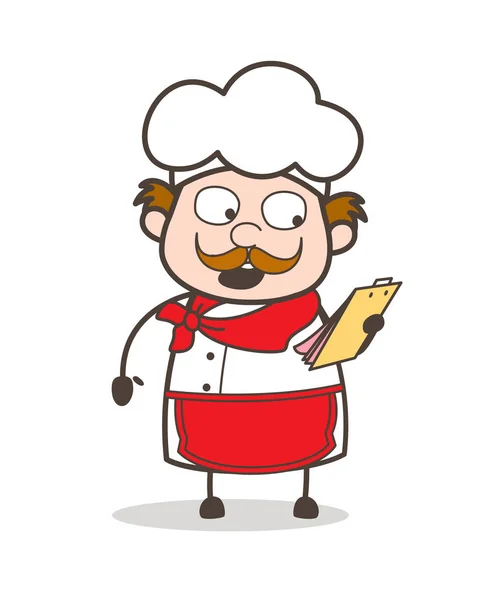 Cartoon Chef Reading List of Works Vector Illustration — Stock Vector