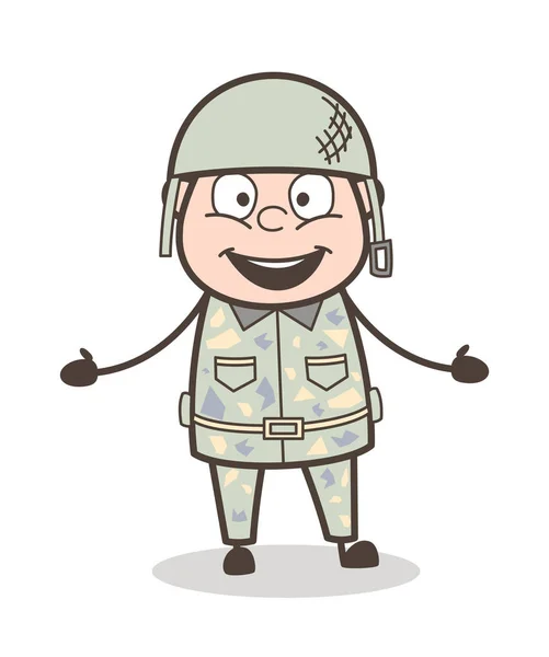 Cartoon Happy armén Man presentera vektorillustration — Stock vektor