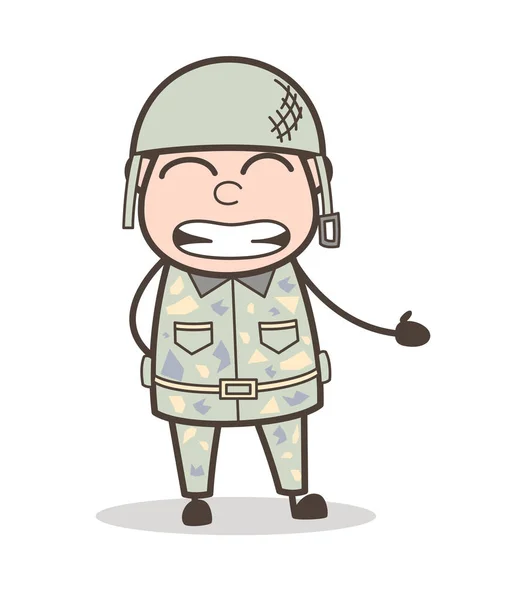 Dibujos animados divertido ejército hombre sonriendo cara vector ilustración — Vector de stock