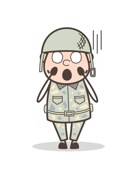 Oficial del ejército de dibujos animados gritando de miedo Vector Ilustración — Vector de stock
