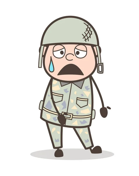 Desenhos animados cansados cara de homem do exército ilustração vetorial de expressão —  Vetores de Stock