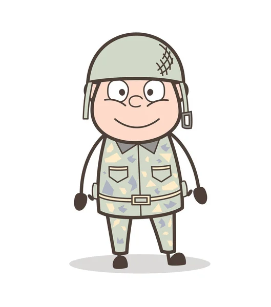 Cara sonriente de dibujos animados del hombre del ejército Vector Ilustración — Vector de stock