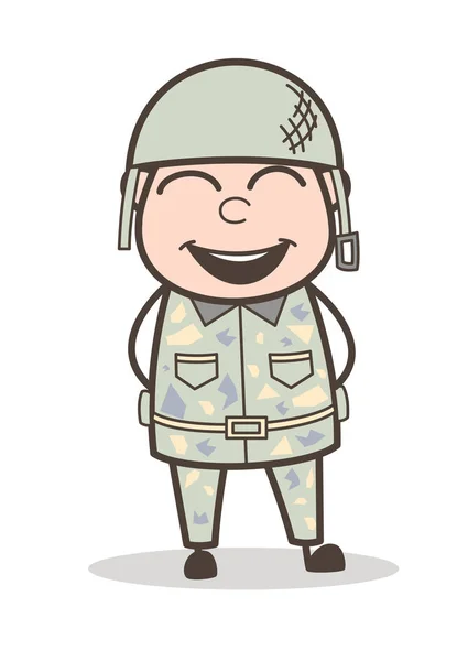 Γελοιογραφία άνθρωπος Στρατού χαμογελαστό πρόσωπο με ανοιχτό το στόμα διάνυσμα έκφρασης — Διανυσματικό Αρχείο
