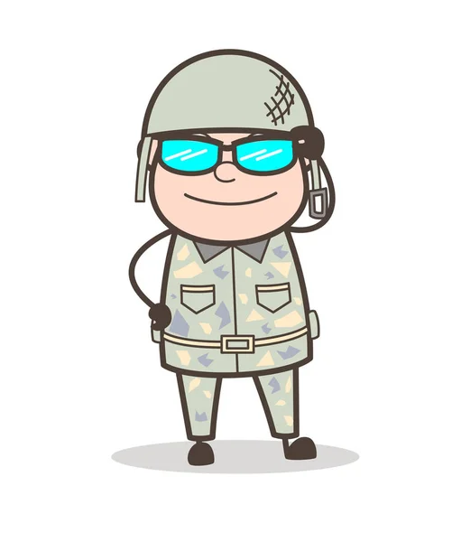 Cartoon Armee Mann mit Sonnenbrille Vektor Illustration — Stockvektor