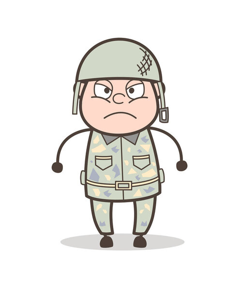Cartoon Aggressive Sergeant Face Expression Vector Illustration