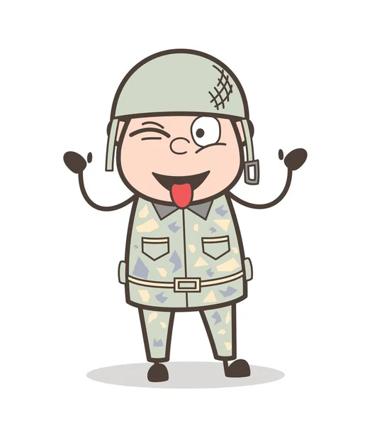 Cartoon Police Face with Stuckout Tongue and Winking Eye — стоковый вектор