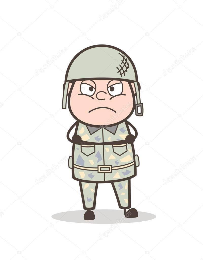 Cartoon Aggressive Army Man Face Expression Vector Illustration