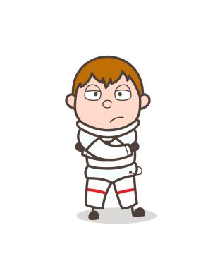 Çizgi film mutsuz uzay adamı yüz ifade vektör çizim