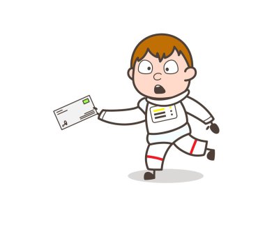 Çizgi film astronot çalışan mektup vektör çizim teslim etmek