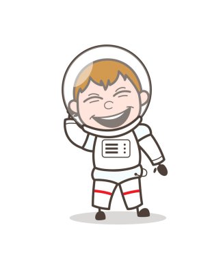 Gülen ifade komik uzay adamı vektör çizim karikatür