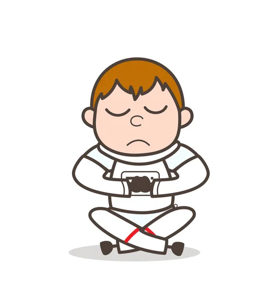 Astronauta kreskówka robi koncentracji Yoga wektorowych ilustracji — Wektor stockowy