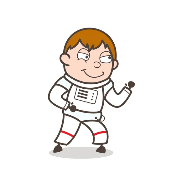 Desenhos animados impertinente Spaceman em execução Pose Vector Ilustração — Vetor de Stock