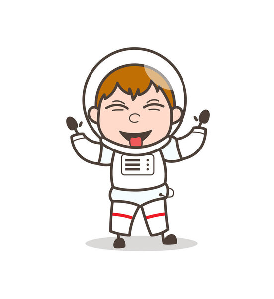 Cartoon Funny Astronaut Laughing and Teasing Tongue Vector Illustration
