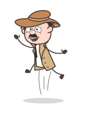 Çizgi film neşeli Dedektif heyecan vektör çizim içinde atlama