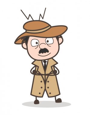 Dedektif yüz ifade vektör çizim karikatür memnun