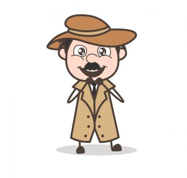 Heyecanlı Dedektif ifade vektör çizim karikatür