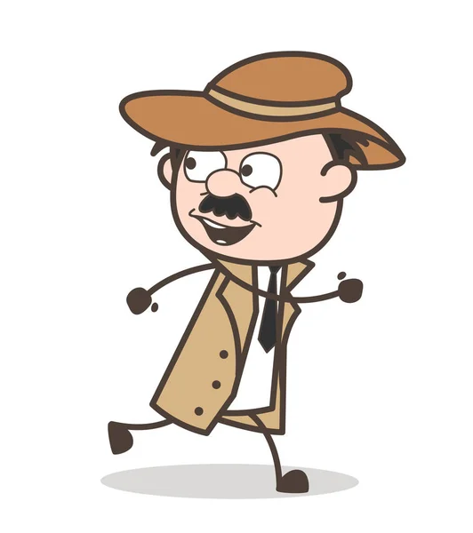 Desenhos animados Happy Detective Running Pose Vector Ilustração — Vetor de Stock