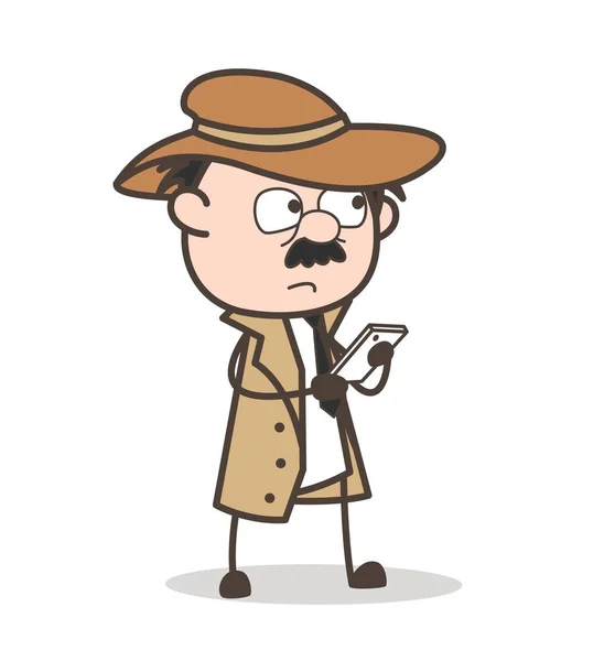 Cartoon Detective chatten op mobiele vectorillustratie — Stockvector