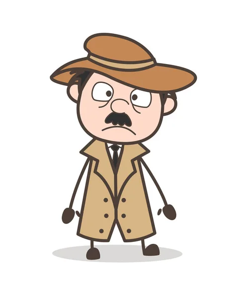 Ilustración vectorial de expresión de cara de detective asustado de dibujos animados — Vector de stock