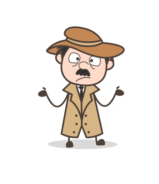 Vector de personaje de detective sorprendido de dibujos animados — Vector de stock