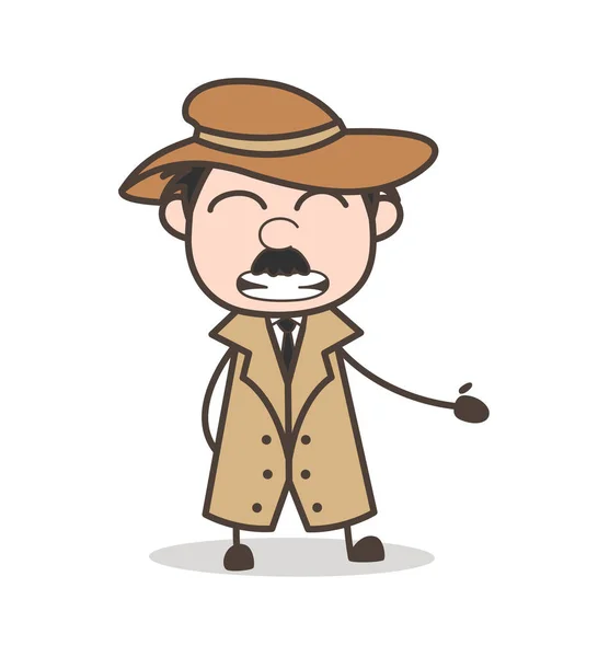 Grappige cartoon-Detective lachend gezicht vectorillustratie — Stockvector