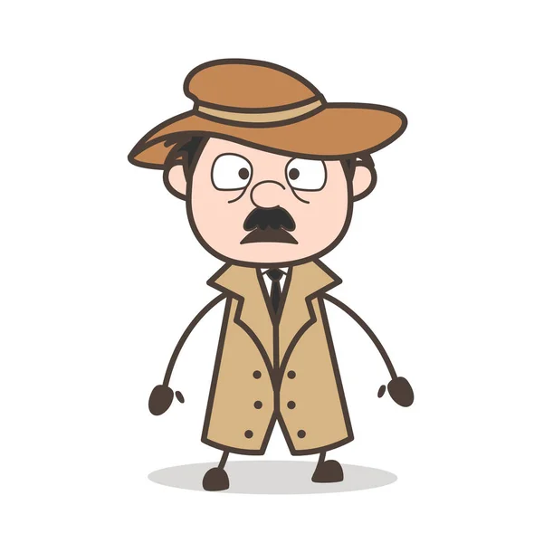 Ilustración vectorial de la expresión facial del detective sorprendido de la historieta — Vector de stock