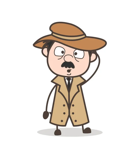 Detective de dibujos animados con ilustración vectorial de expresión facial enrojecida — Vector de stock