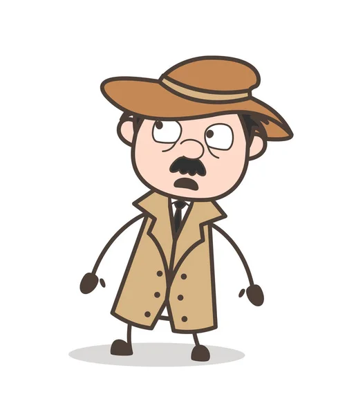 Cartoon Frightened Detective Face Expression Vector Illustration — Stock Vector
