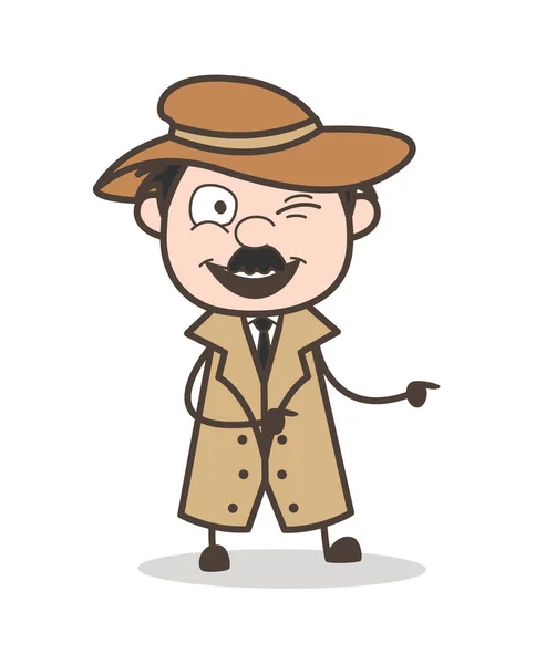 Dibujos animados divertido travieso detective guiño ojo vector ilustración — Vector de stock