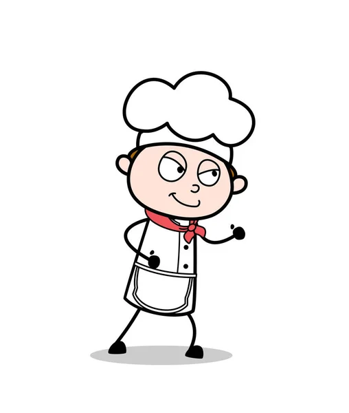 Cartoon Chef wandelen met sluwe glimlach vectorillustratie — Stockvector