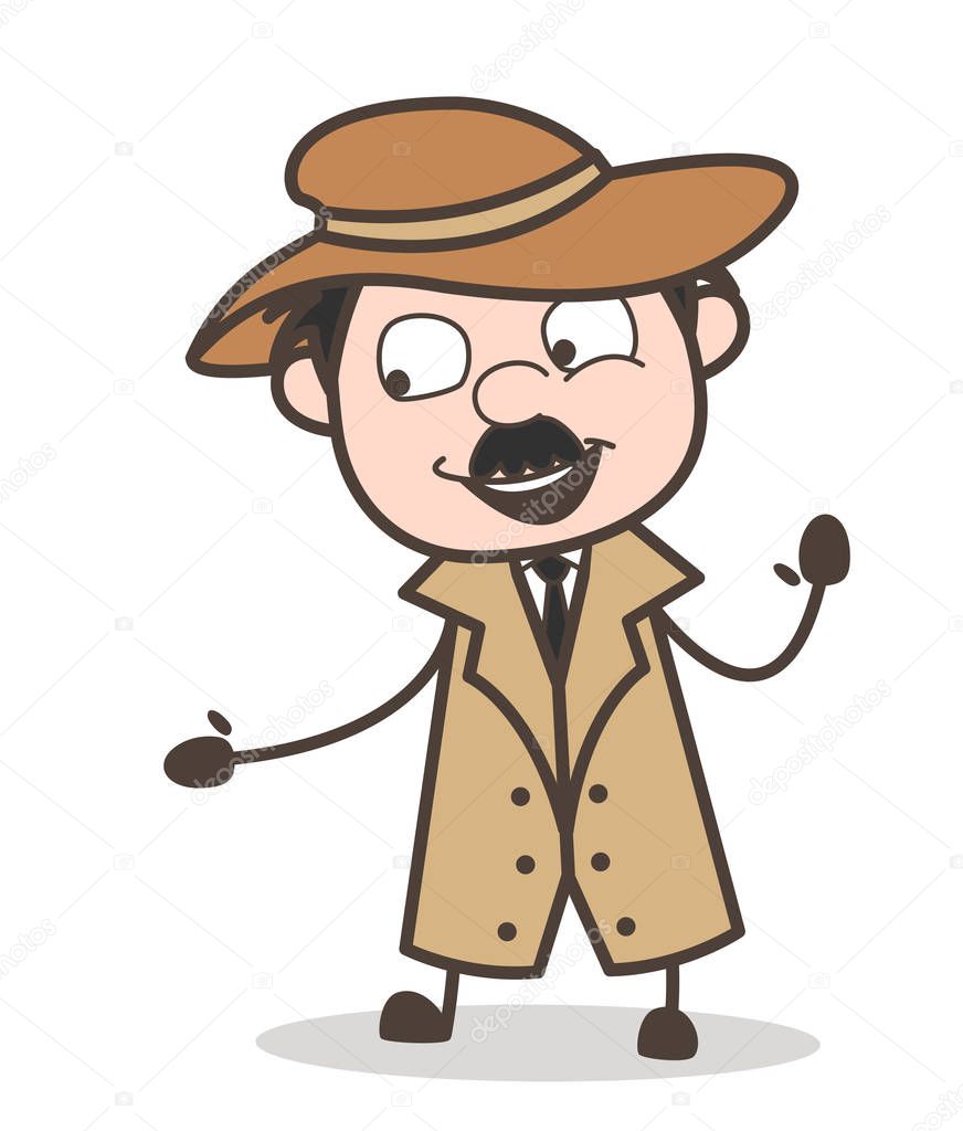 Cartoon Detective Showing Hand for Help Vector Illustration