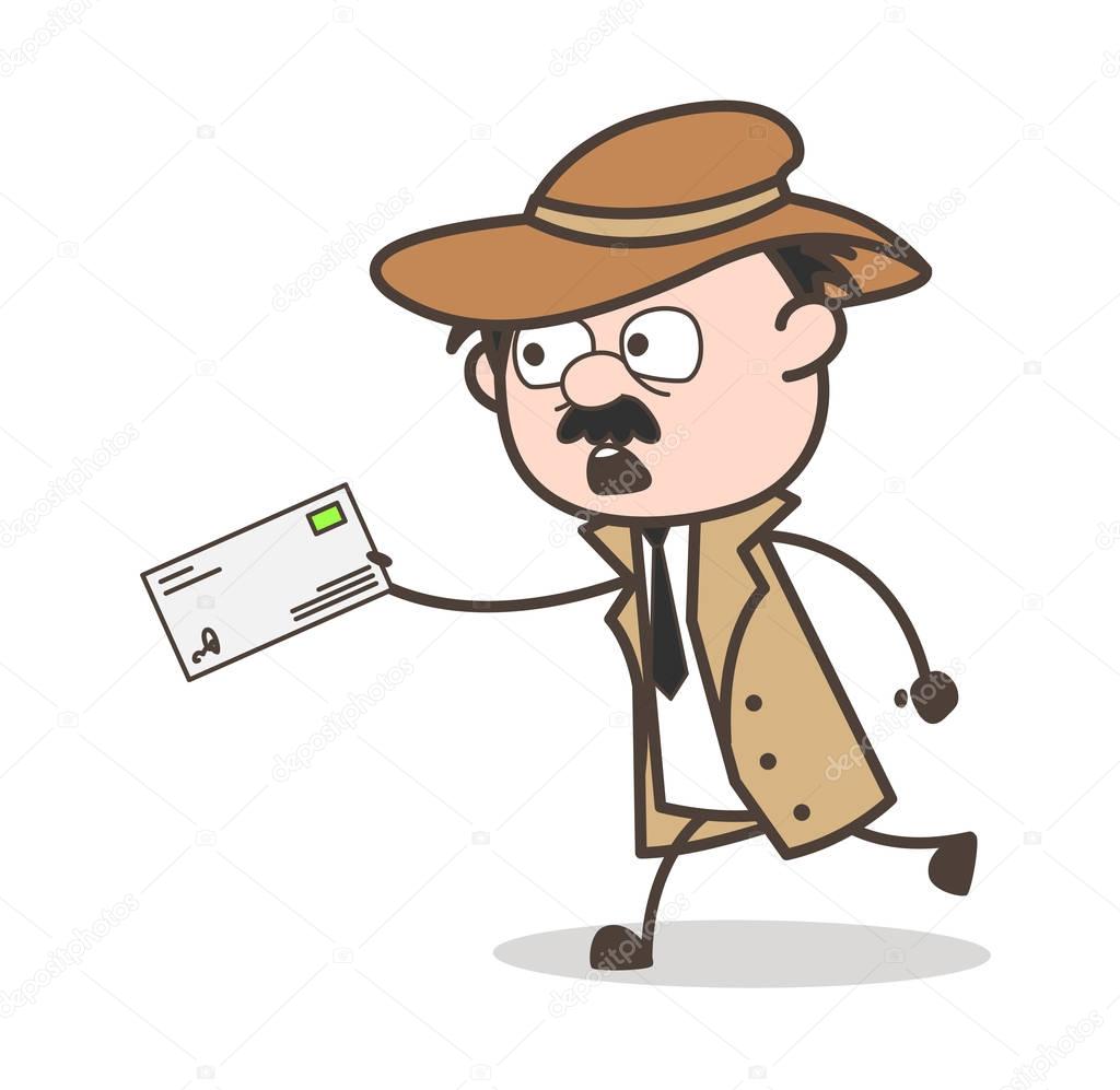 Cartoon Detective Running to Deliver the Letter Vector Illustration