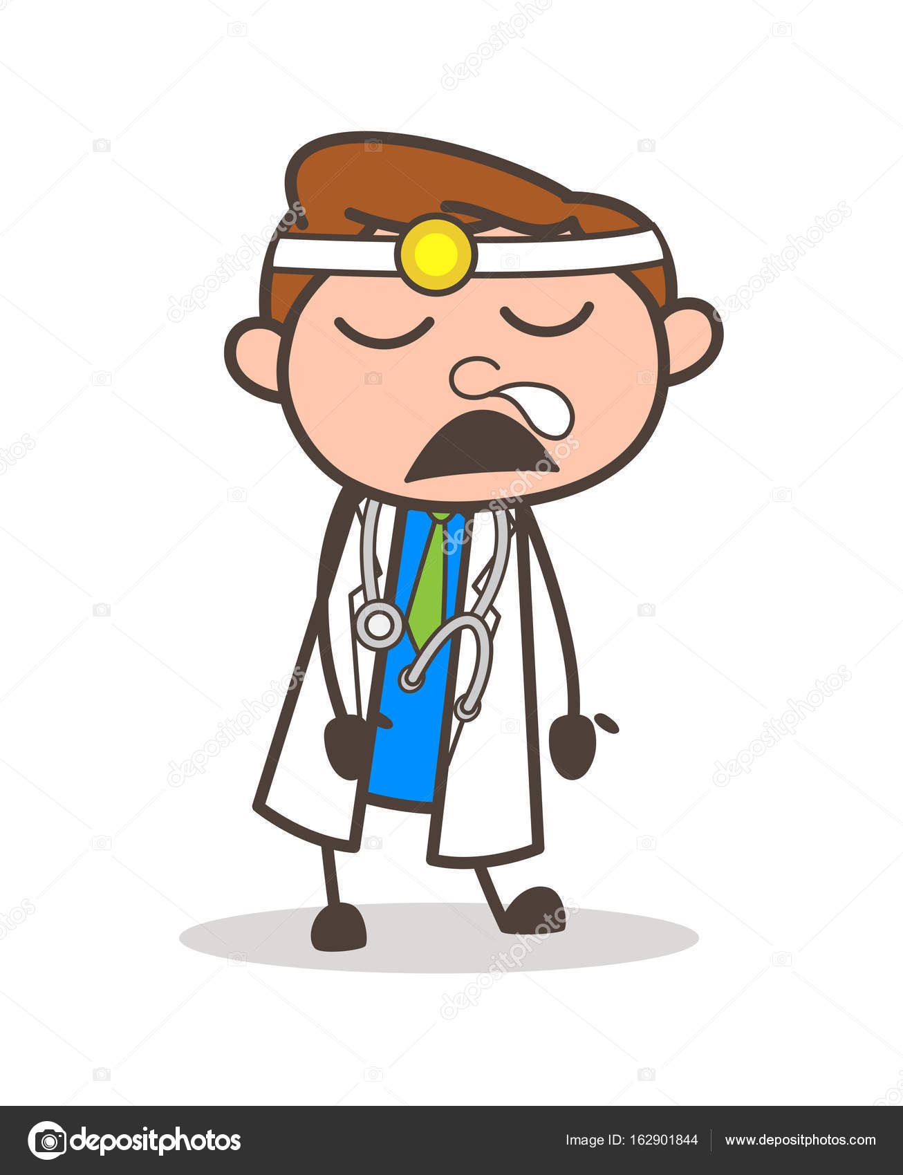 Cartoon Funny Doctor Running Nose Expression Vector Illustration