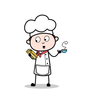 Çizgi film Şef Holding bir tarif kitabı ve İçecek sıcak kahve vektör çizim